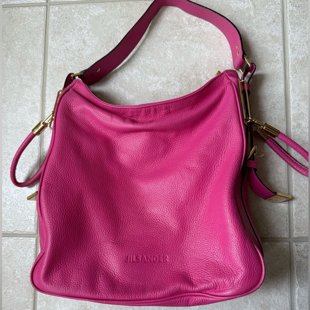 Jil Sander Barbie Pink leather hand bag gold accents
